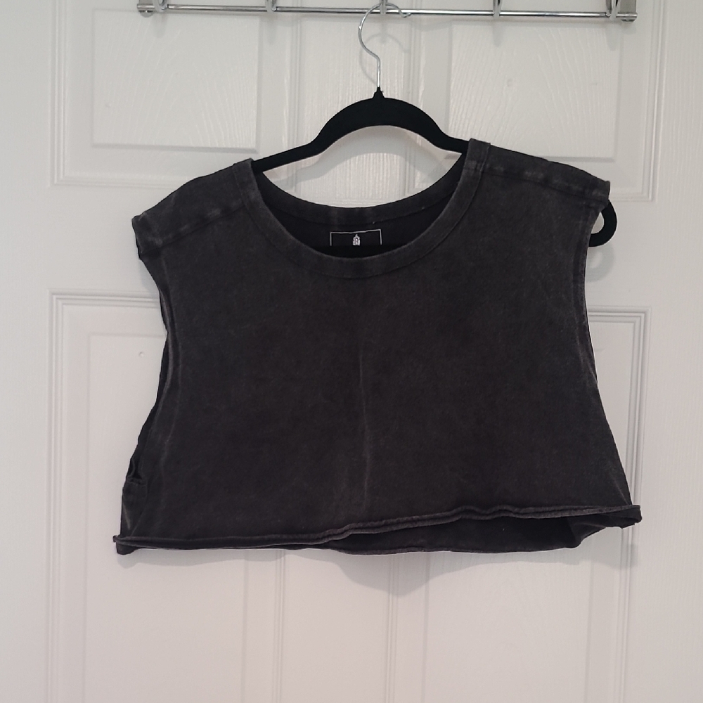 Free People Cropped Washed Black Muscle Tank Top - Women